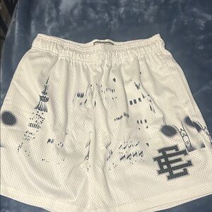 Eric Emanuel White Mesh Shorts with Navy Accents